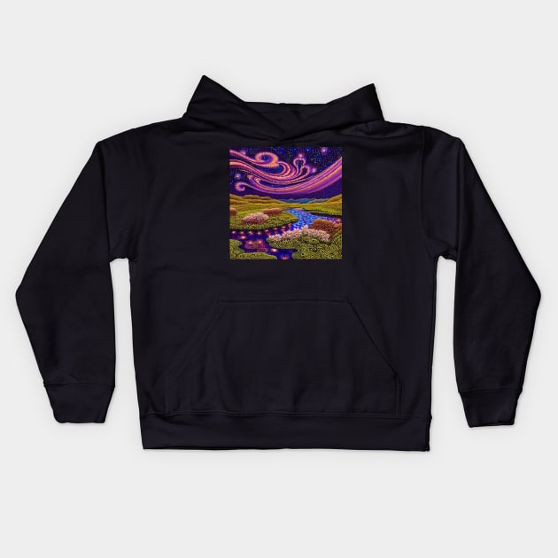 Abstract Aurora with river reflections Kids Hoodie by Zachariya420